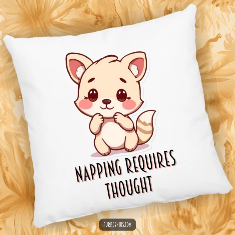 Funny pillow design of a cute animal in a pensive pose, perfect for adding thoughtful charm.