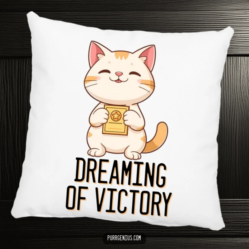 Funny Pillow: A proud cat presents a tiny award, offering a soft, humorous, and celebratory decorative touch.