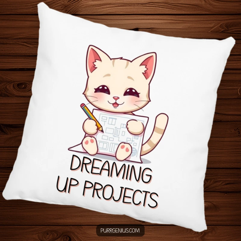 Funny Blueprint Cat Pillow, a soft cushion with a cat pleased with its blueprint, adding creative comfort.
