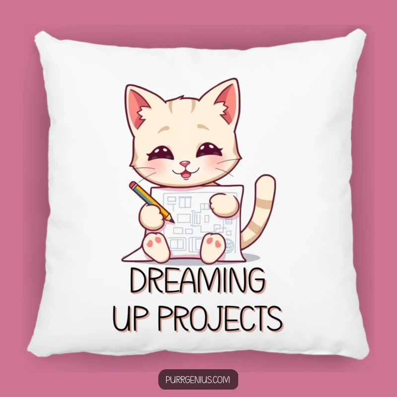 Funny Blueprint Cat Pillow Rest Your Head on Brilliant Ideas and Soft Comfort