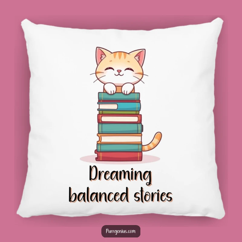 Funny Bookworm Cat Pillow: Cozy Balance Decor, Charming Gift for Readers