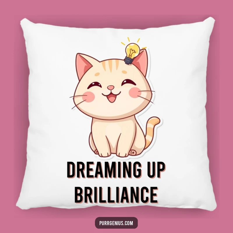 Funny Brainy Cat Pillow: Cheerful Feline Lightbulb Comfort, Decor