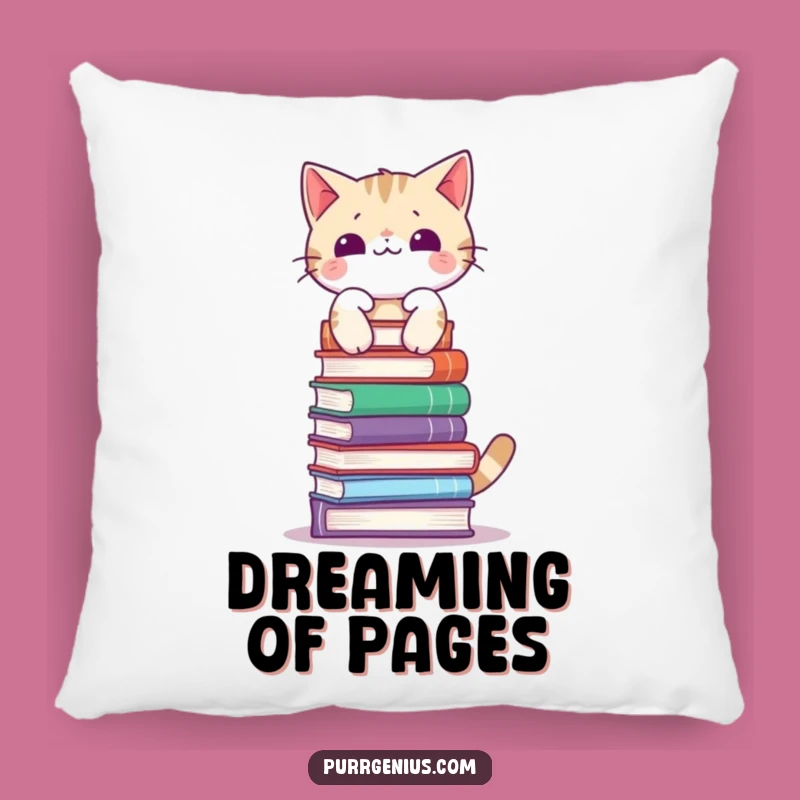 Funny Cat Balancing Books Pillow - Comfy Cushion for Bookish Comedy
