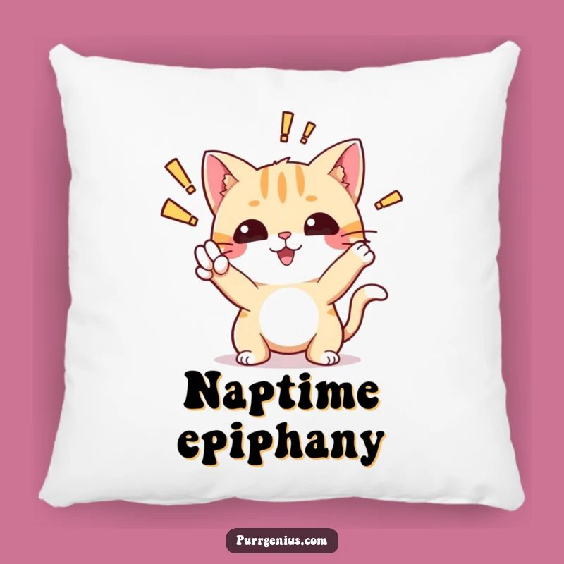 Funny Cat Discovery Pillow: Cozy Aha! Kitty Decor, Hilarious Gift for Thinkers