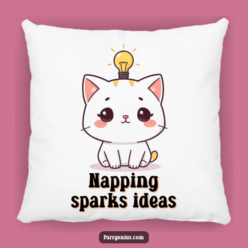 Funny Cat Idea Pillow: Lightbulb Feline Comforting Brainstorm Gift