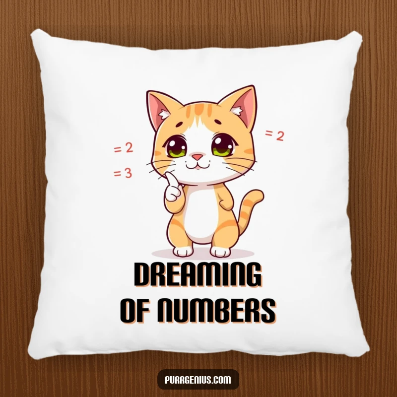 Funny pillow featuring a cute cat character dramatically pointing at a complex equation, perfect for adding intellectual whimsy to a room.