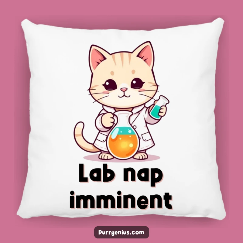 Funny Kawaii Cat Lab Pillow: Cozy Comfort for the Curious Mind