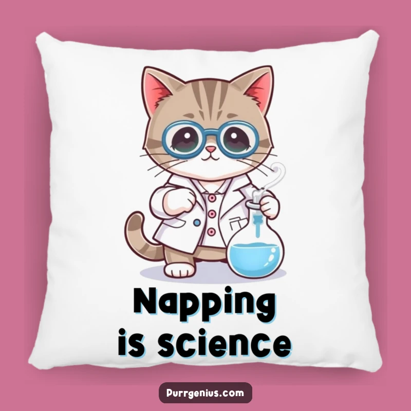 Funny Mad Scientist Cat Pillow: Cozy Lab Coat Feline Accent Pillow