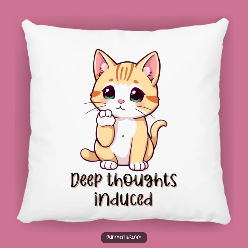 Funny Thoughtful Cat Pillow: Soft Cushion for Contemplation, Perfect Funny Gift