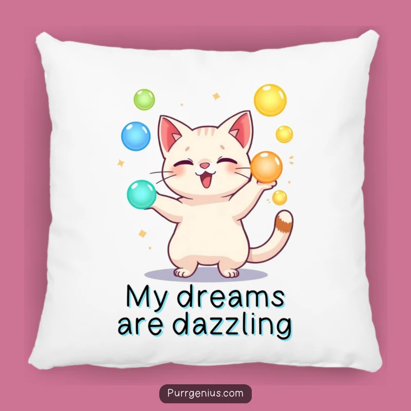 Funny Juggling Cat Pillow: Cozy Playful Feline Orb Accent Pillow
