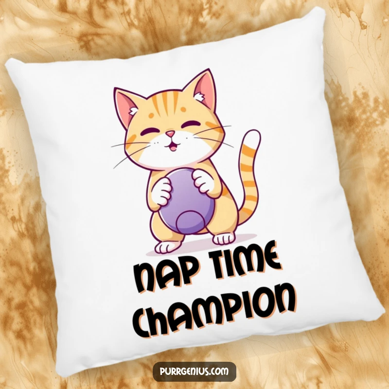Funny Pillow: A cute cat performs a neat trick with a ball, offering comfort and a humorous visual for your couch or bed.