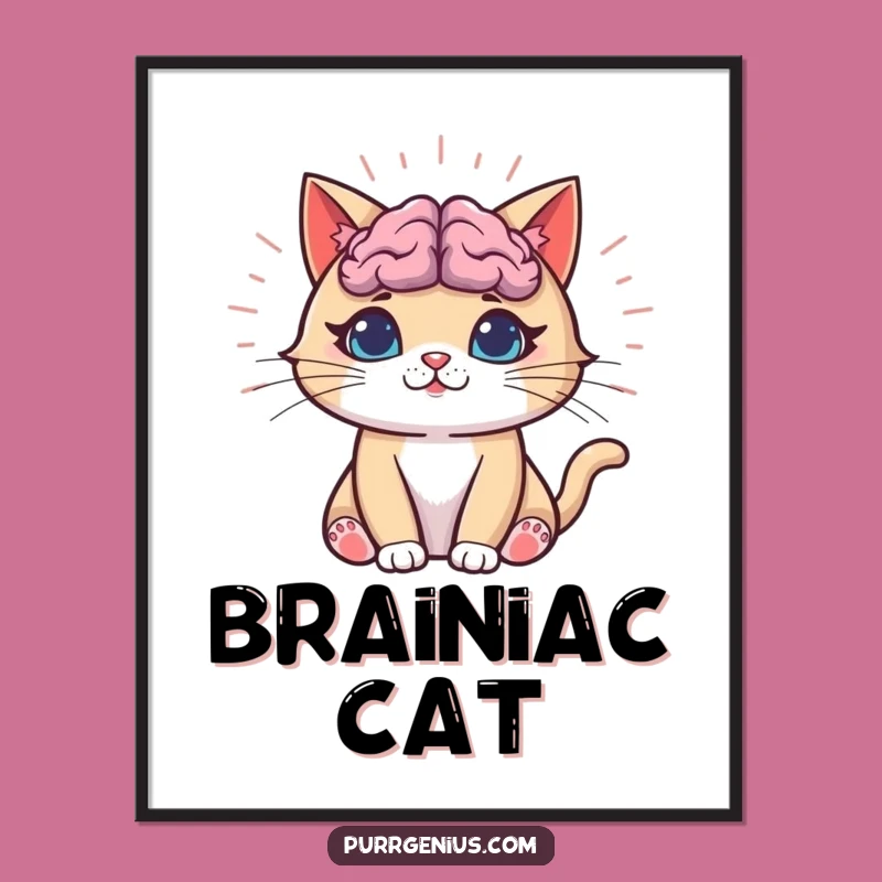 Funny Genius Cat Digital Art: Radiant Brain Feline Print, Perfect Instant Funny Gift