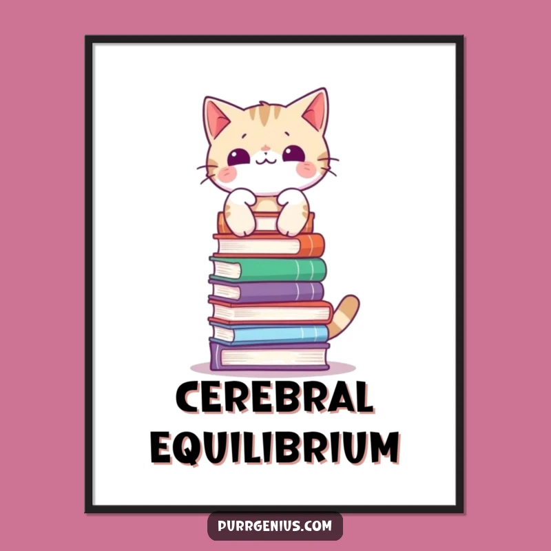 Funny Cat Balancing Books Digital Art - Printable Decor for Bookish Comedy