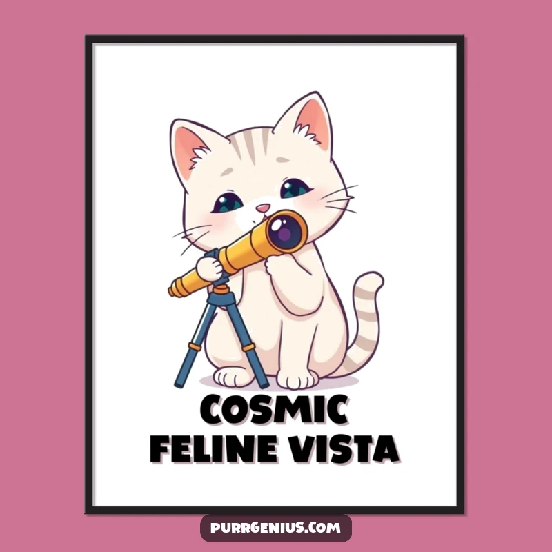 Funny Cat Telescope Digital Art: Instant Download for Whimsical Home Decor