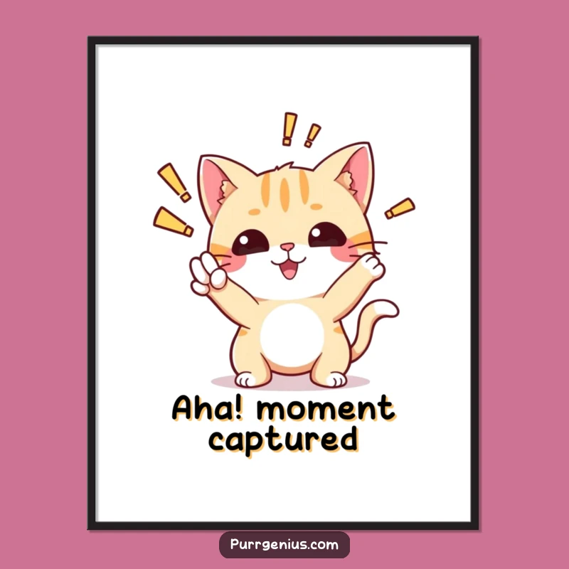 Funny Cat Discovery Digital Art: Aha! Kitty Print, Hilarious Gift for Decor