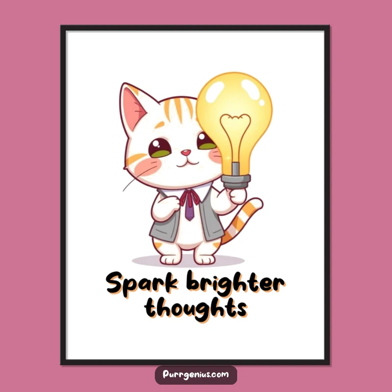 Funny Cat Lightbulb Digital Art: Brilliant Idea Print for Decor