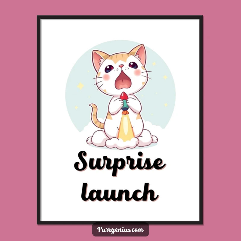 Funny Cat Rocket Launch Digital Print: Blast Your Walls with Humor