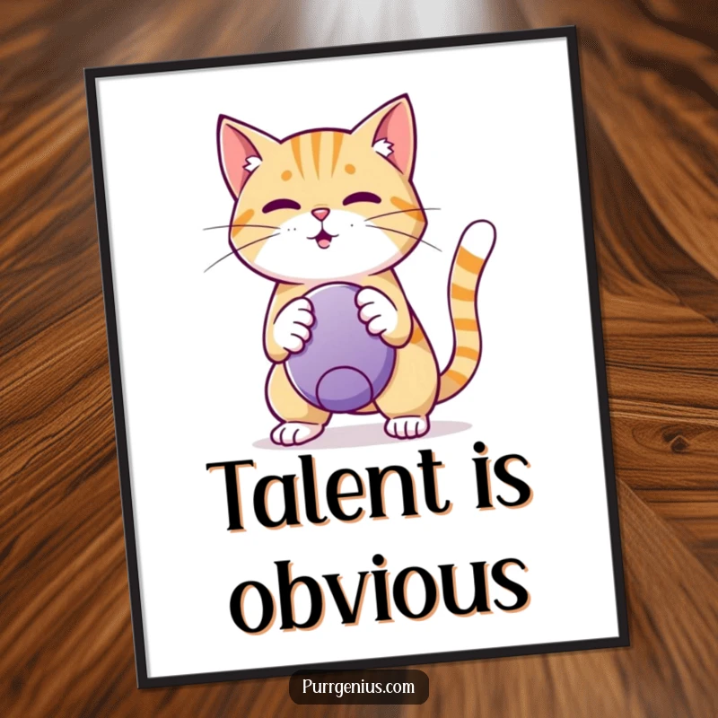 Funny Digital Art Print: A talented cat shows off its ball trick, delivering a humorous and visually appealing piece for your digital collection.