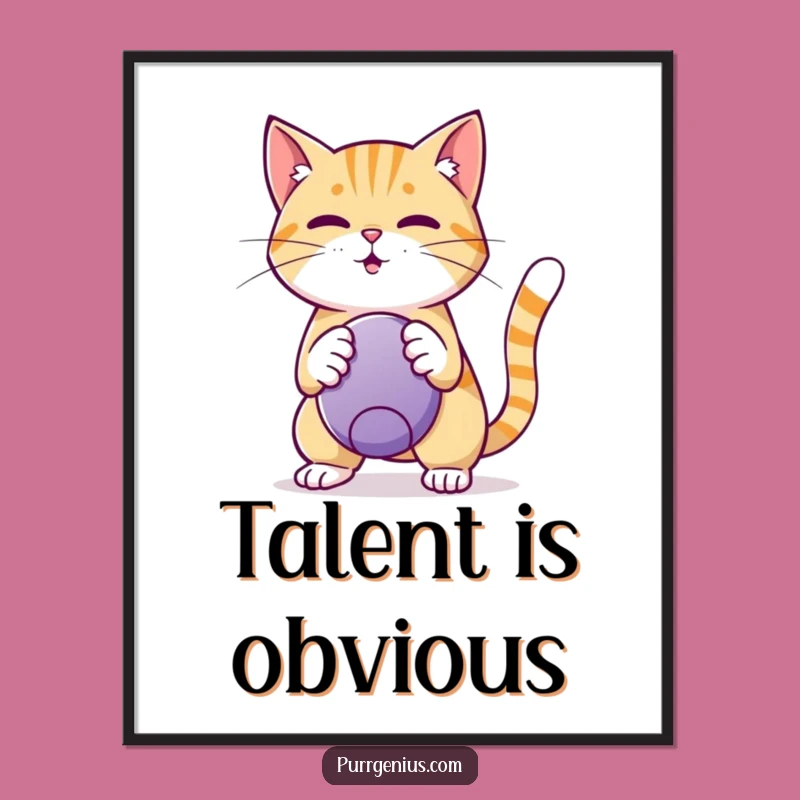 Funny Cat Trickster Digital Art: Clever Feline Ball Masterpiece, Instant Funny Gift for Walls