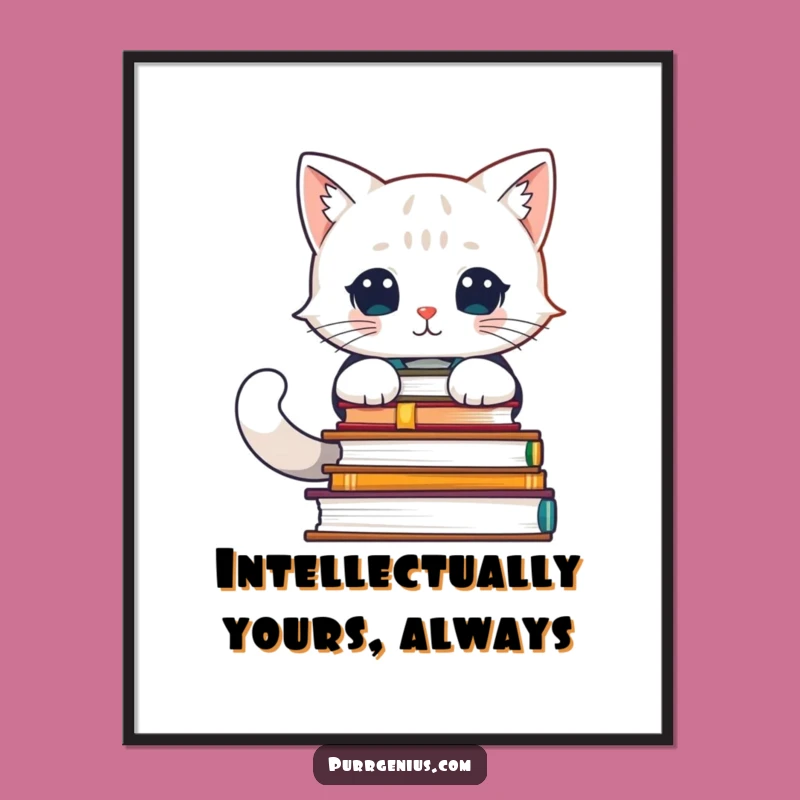 Funny Feline Scholar Digital Art: Intellectual Cat Print for Walls