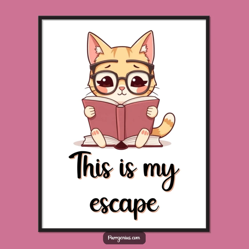 Funny Intellectual Cat Digital Art: Printable Feline Reading Decor for Book Lovers