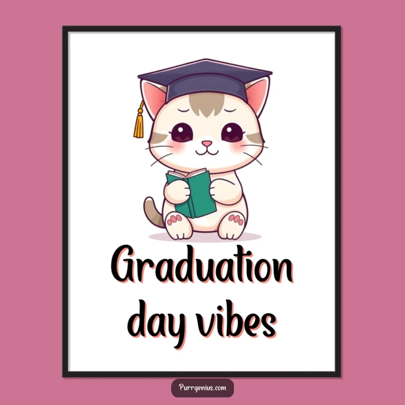 Funny Kawaii Cat Graduation Digital Art: Smart & Hilarious Decor