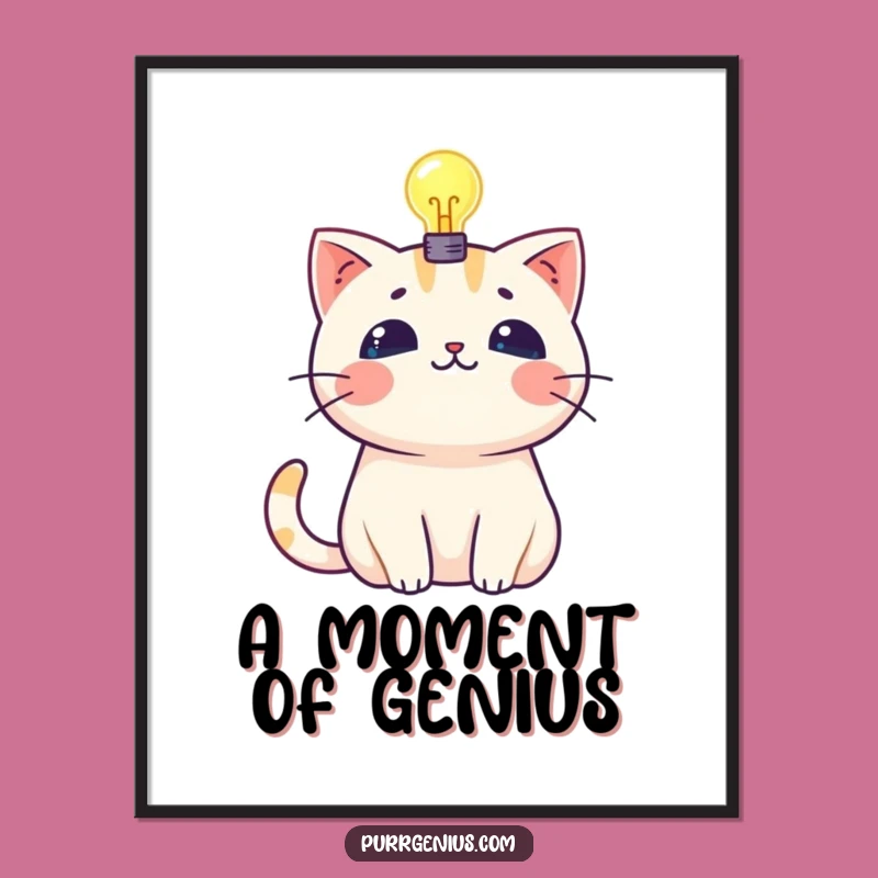 Funny Kawaii Cat Lightbulb Digital Art: Instant Inspiration for Your Walls