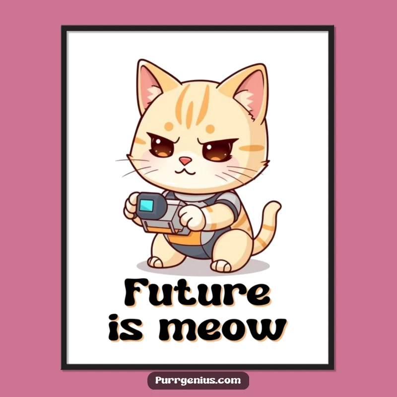 Funny Kawaii Cat Robot Commander Digital Print: Instant Hilarious Art
