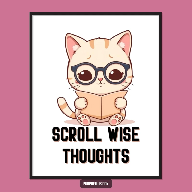 Funny Kawaii Cat Scholar Digital Art: Instant Wisdom for Your Walls