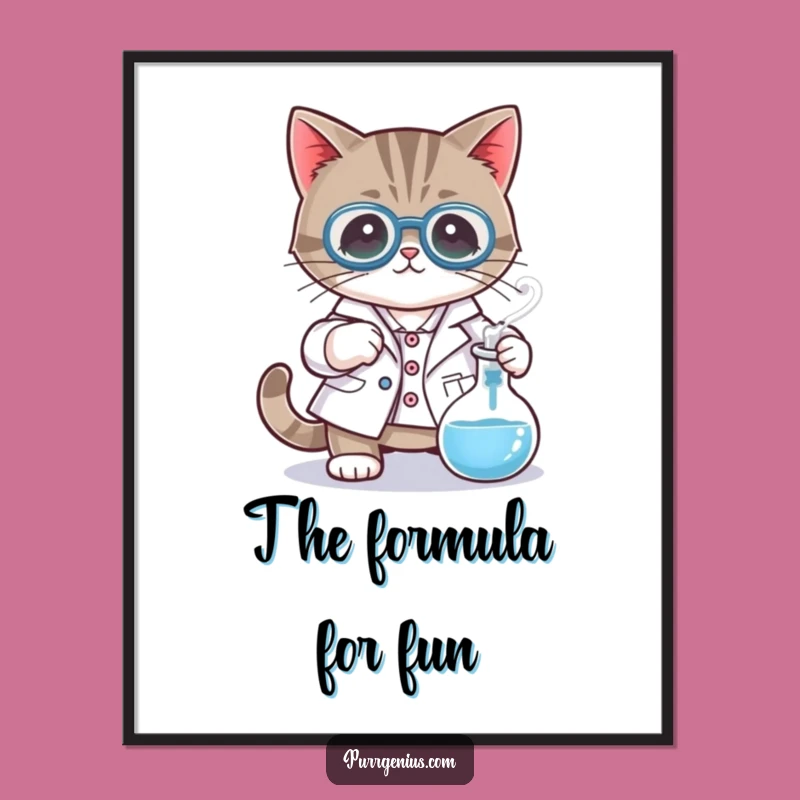 Funny Mad Scientist Cat Digital Art: Printable Lab Coat Feline Decor