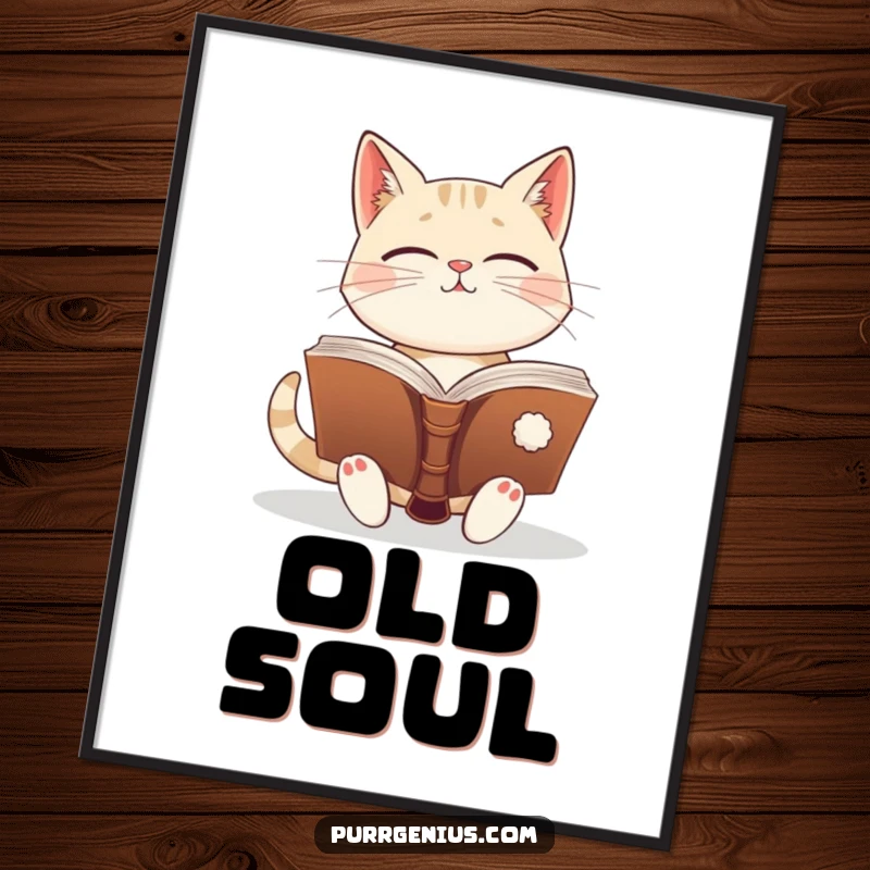 Funny enlightened cat holding an ancient, open book. This digital art print brings wisdom and humor.