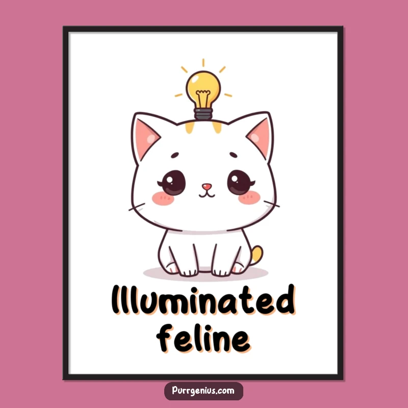 Funny Cat Idea Digital Art: Lightbulb Feline Genius Wall Decor