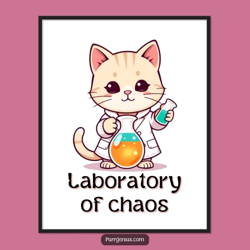 Funny Kawaii Cat Scientist Digital Print: Instant Lab Art & Humor