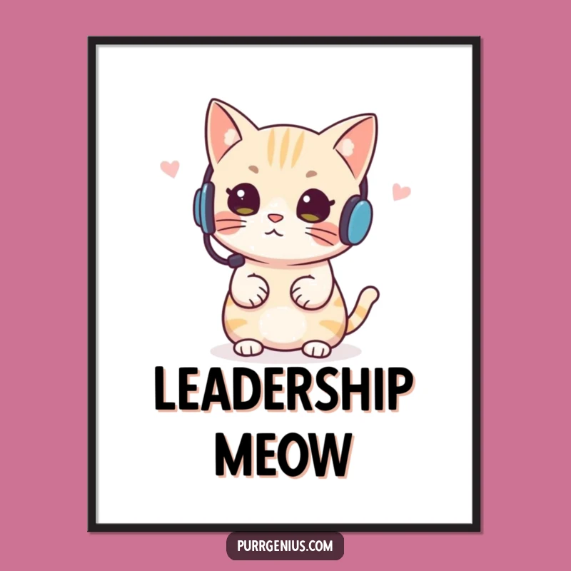 Funny Headset Cat Digital Art Print Instant Download of Command and Humor