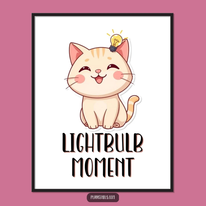 Funny Cat Lightbulb Art Print: Cheerful Feline Genius Download, Decor