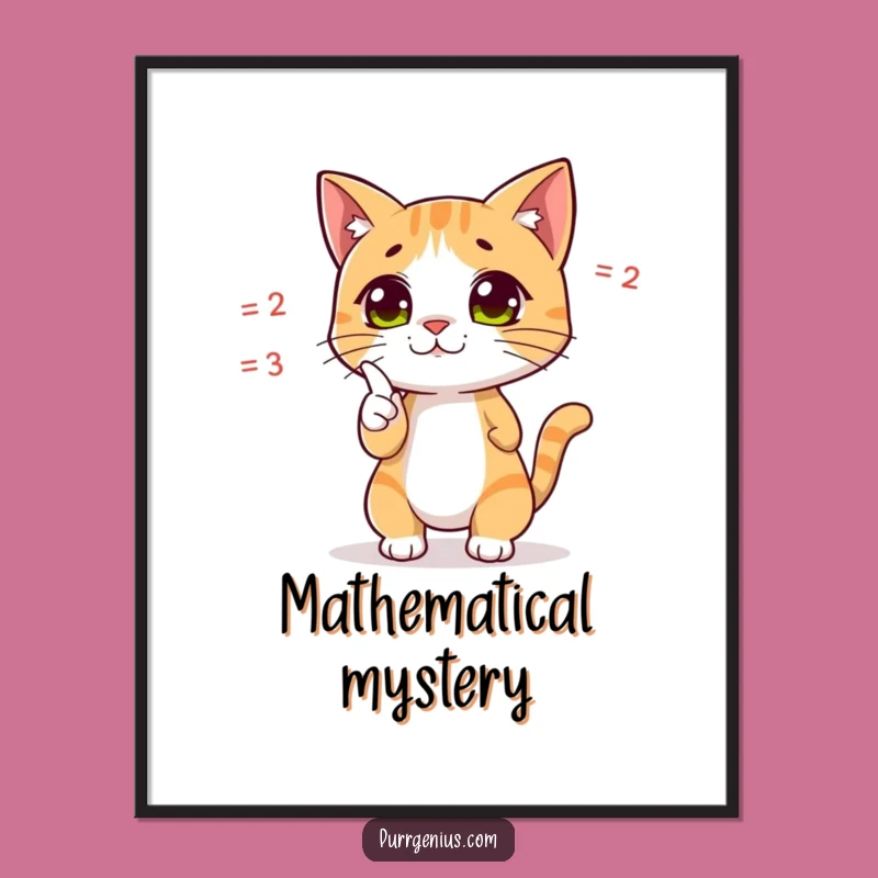 Funny Cat Math Digital Art: Dramatic Feline Equation Print