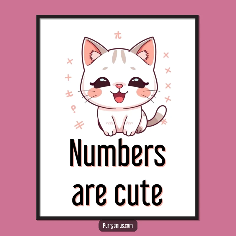 Funny Kawaii Math Cat Digital Art: Frame Your Delight in Equations and Feline Wonder!