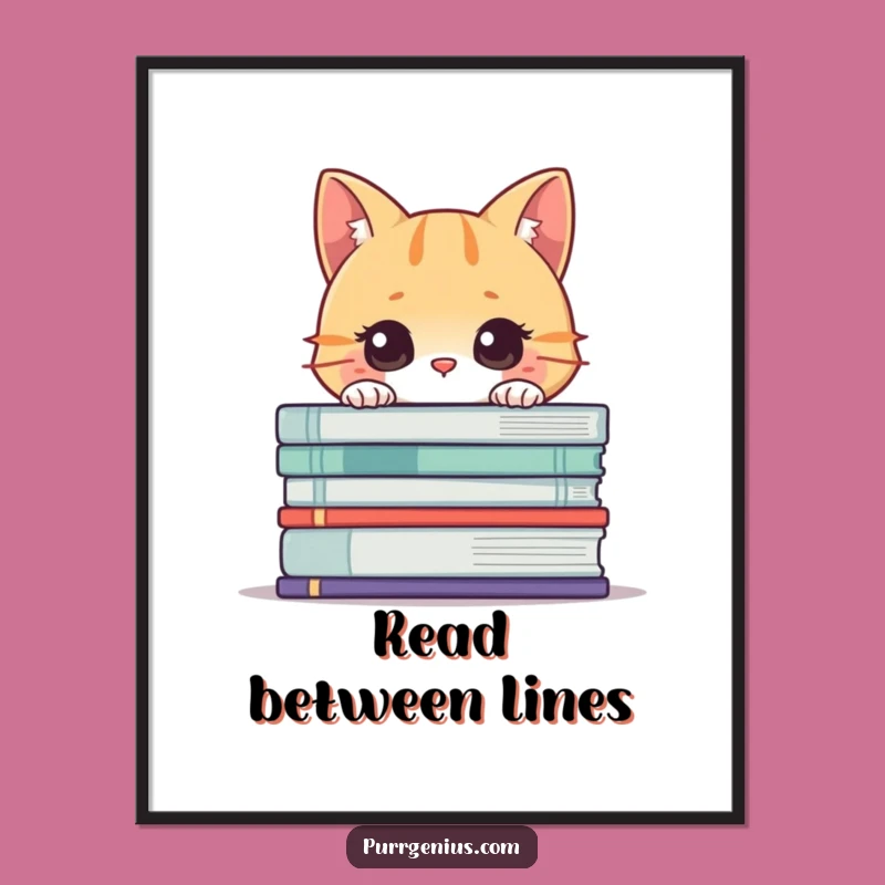 Funny Cat Book Digital Art: Curious Character Print for Book Lovers