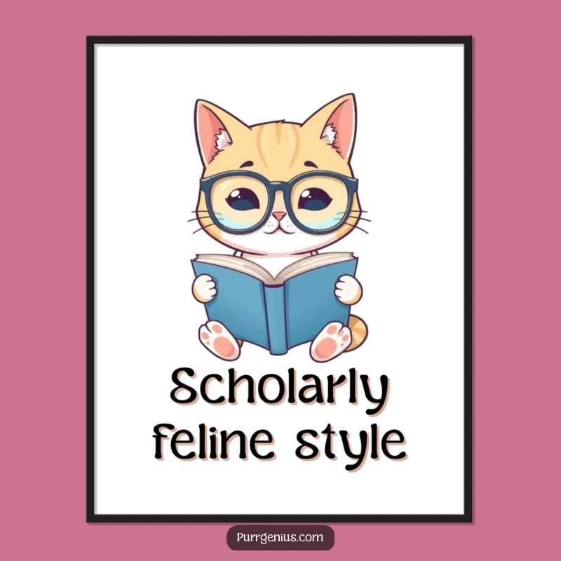 Funny Bookworm Cat Digital Art: Instant Download for a Literary Laugh