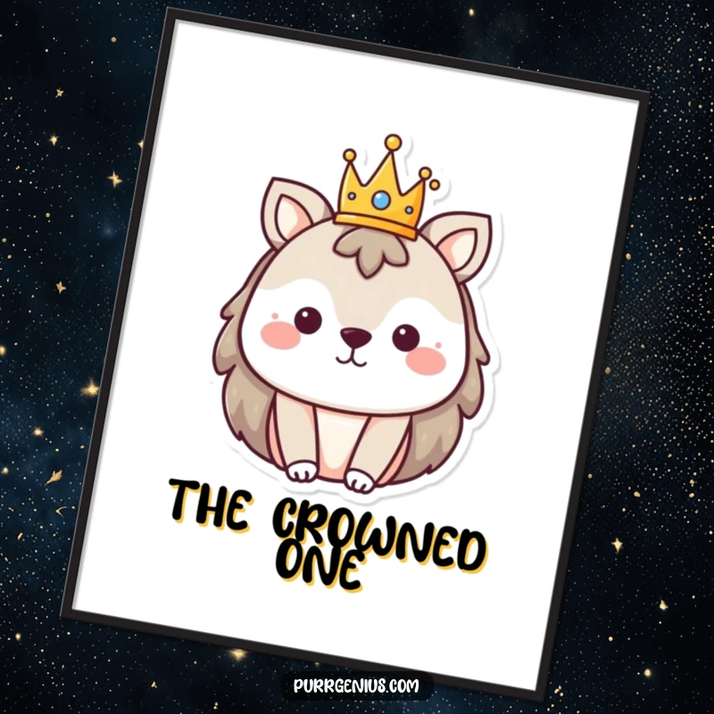 Funny digital art print of an animal wearing a small, charming crown, perfect for regal decor.
