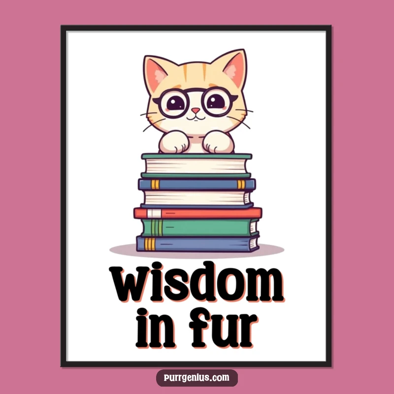 Funny Cat Balancing Books Digital Art: Cute Kitty Print, Hilarious Gift for Decor