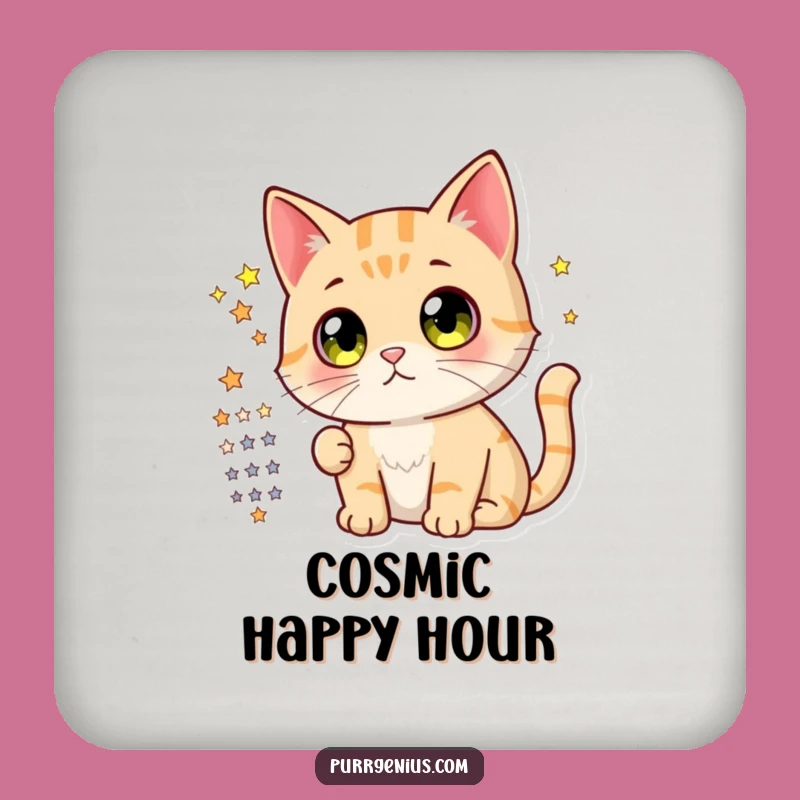 Funny Cat Stargazer Coaster: Cute Desktop Protector, Hilarious Gift for Space Fans