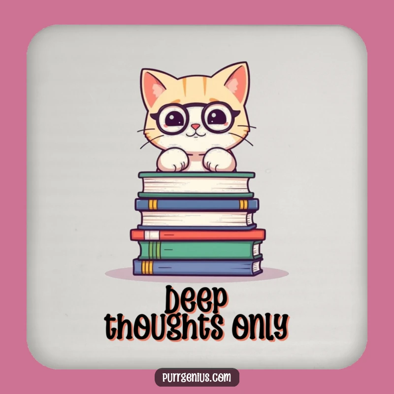 Funny Cat Balancing Books Coaster: Cute Desktop Protector, Hilarious Gift for Bookworms