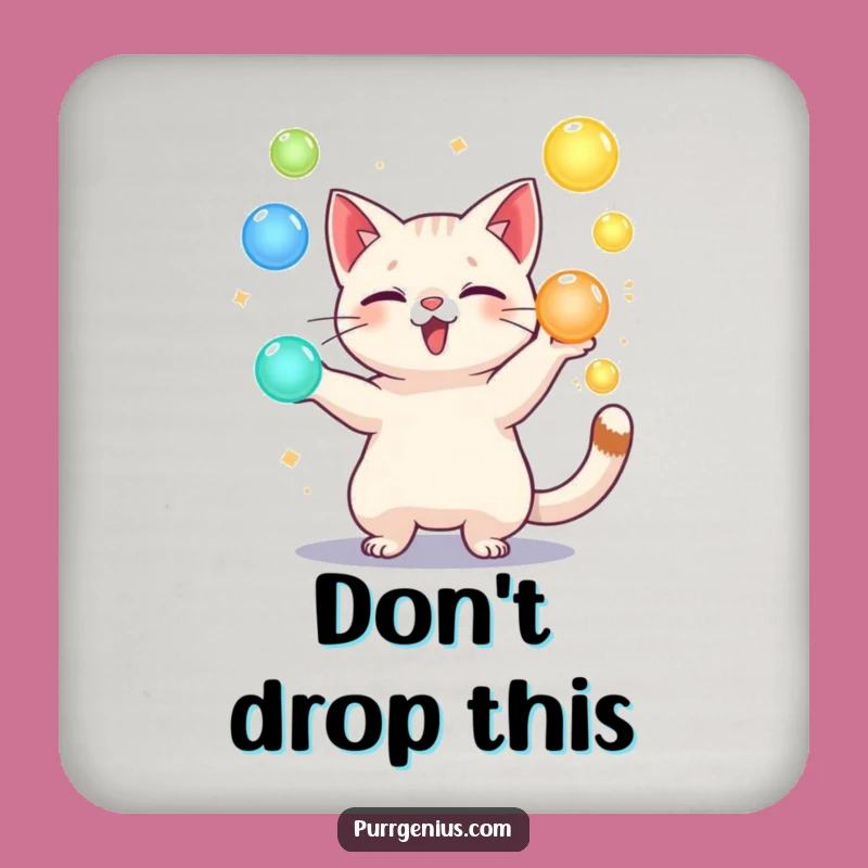 Funny Juggling Cat Coaster: Protect Surfaces with Playful Magic