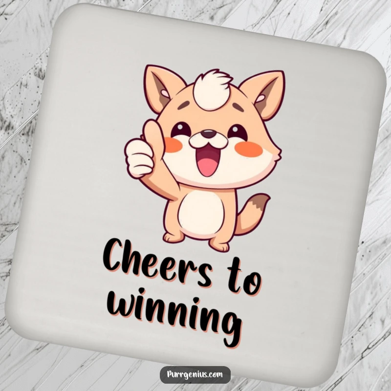 Funny animal character giving a thumbs up on a drink coaster, adding humor to table settings, a practical and funny gift.