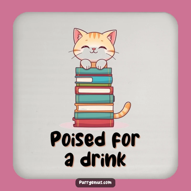 Funny Bookworm Cat Coaster Set: Balanced Protection, Chic Gift for Tables
