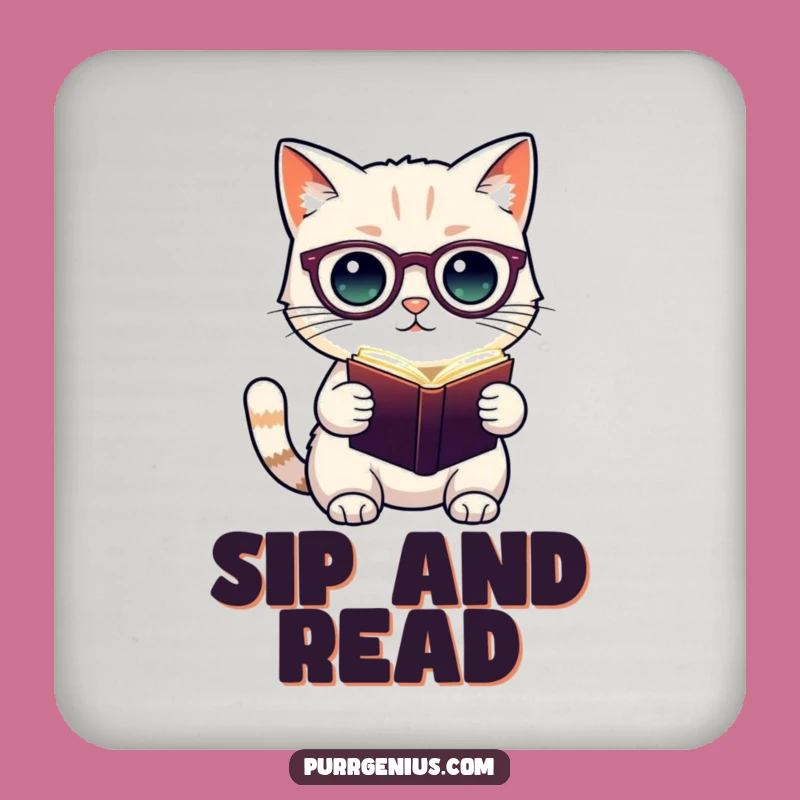 Funny Cat Scholar Coaster: Cute Feline Spectacles Book Drink Protector Gift