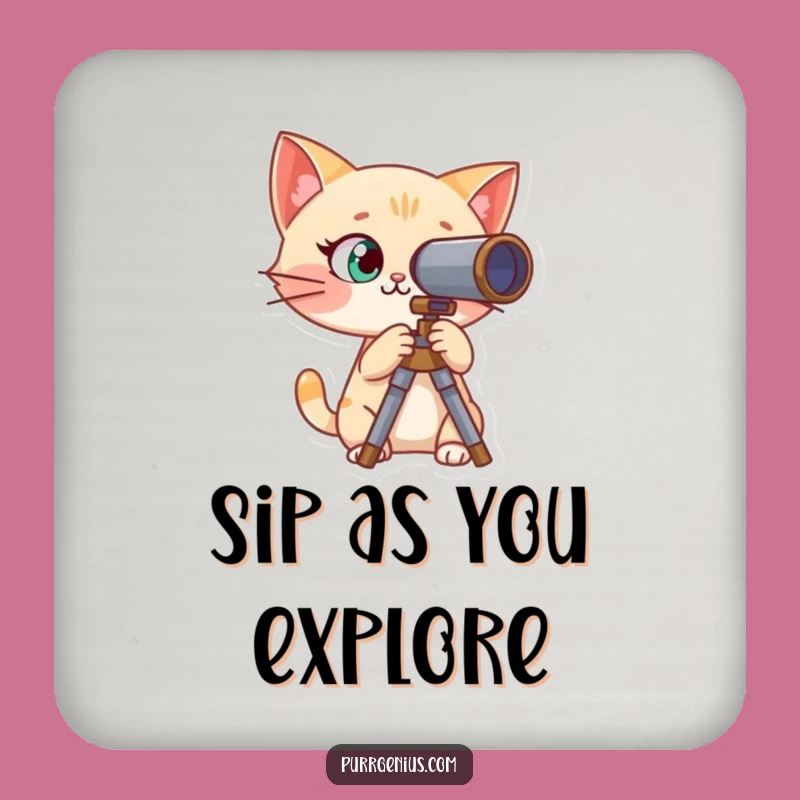 Funny Curious Cat Telescope Coasters: Protect Surfaces with Wonder