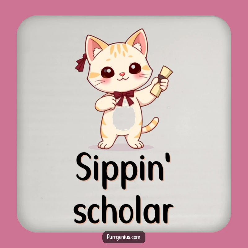 Funny Grad Cat Coaster: Confident Diploma Protection