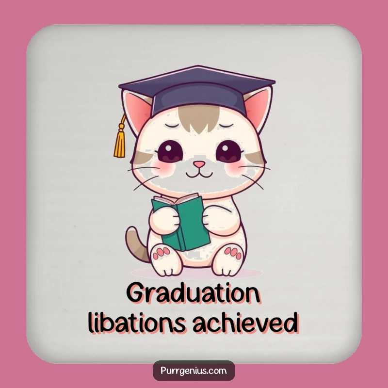 Funny Kawaii Cat Graduation Coaster: Protect Surfaces with Smarts!